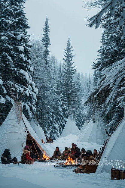 Winter Gathering Among the Teepees Native American Canvas