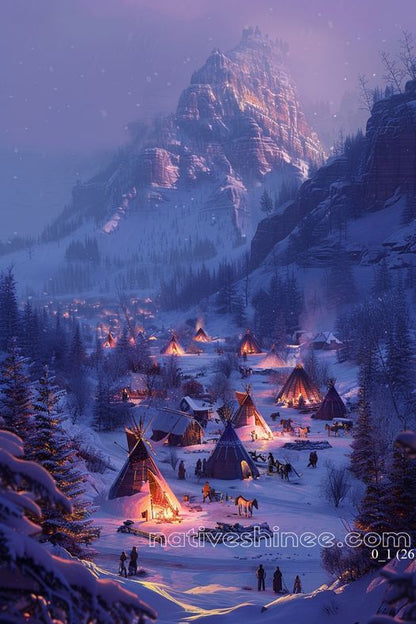 Winter's Warm Embrace in the Valley Native American Canvas