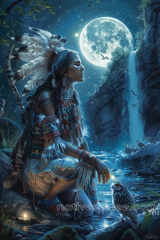 Moonlit Reverie: Keeper of Wisdom Native American Canvas