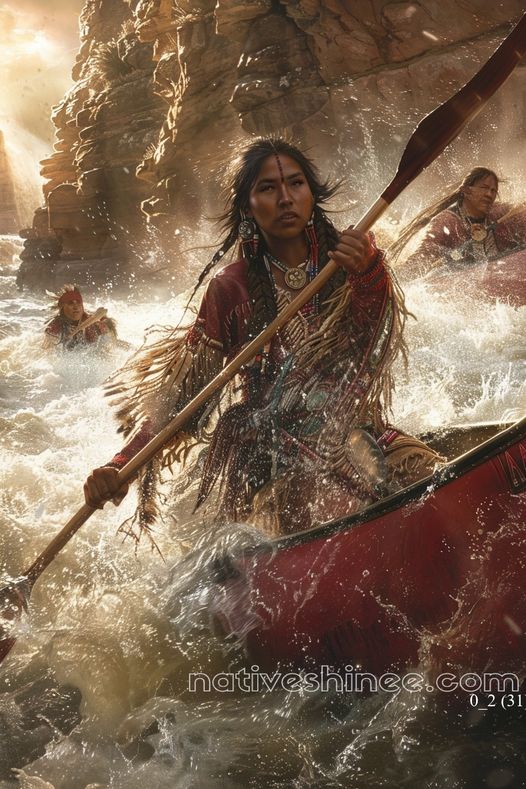 Riding the Rapids Native American Canvas