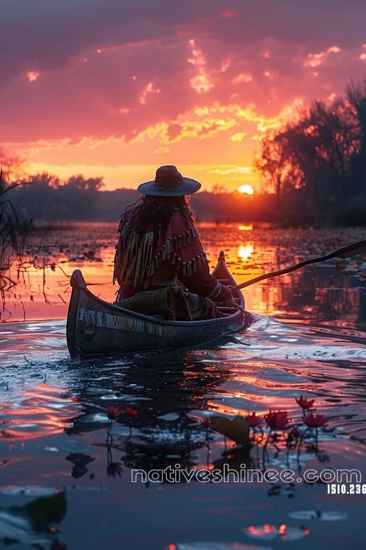 Tranquil Journey at Dusk Native American Canvas
