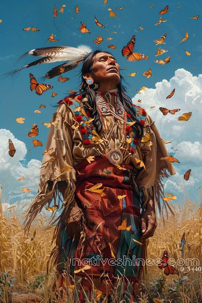 Monarch's Embrace: A Spirit in Flight Native American Canvas