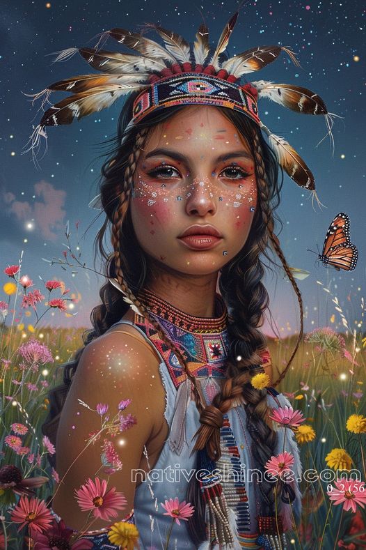 Guardian of Blossoms and Stars Native American Canvas