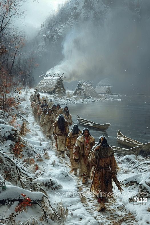 Journey Through the Frost: Strength in Unity Native American Canvas