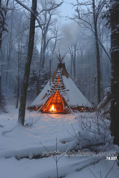 Warmth in the Winter Forest Native American Canvas