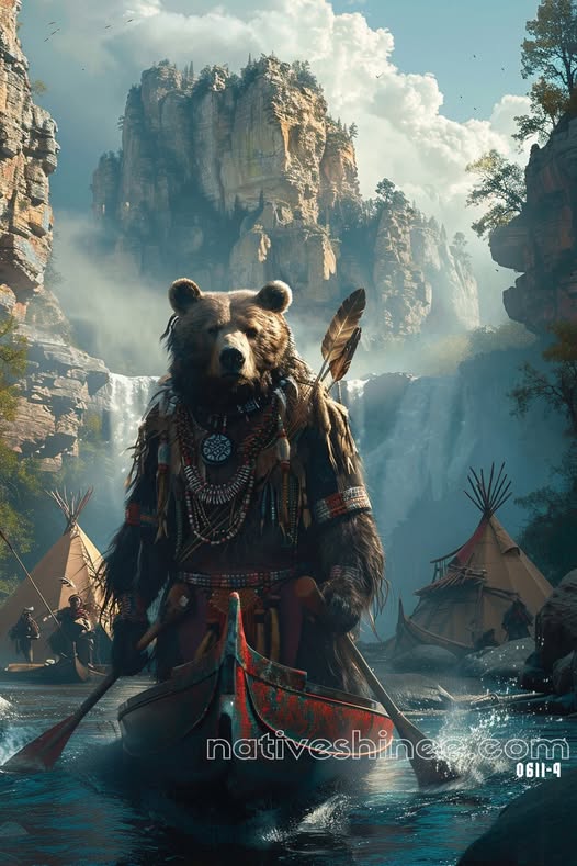 The Guardian of the Falls: A Native American Canvas