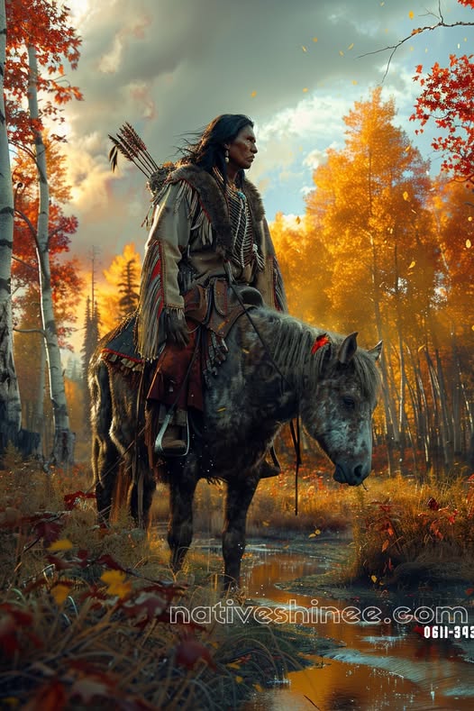 Autumn’s Watchful Rider: A Native American Canvas