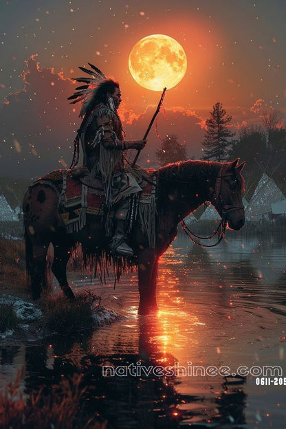 Moonlit Warrior: Guardian of the Night Native American Canvas