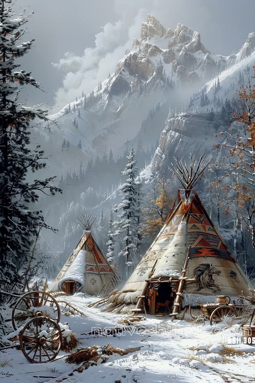 Winter Haven of the Mountain Tribe Native American Canvas