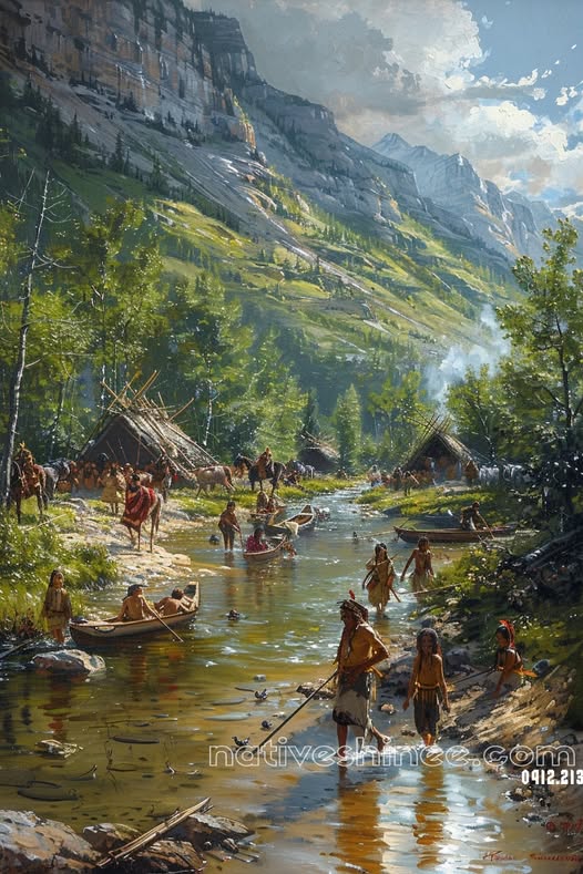 Life by the Mountain Stream Native American Canvas