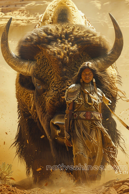 Guardian Spirit: Native Warrior and Bison Canvas