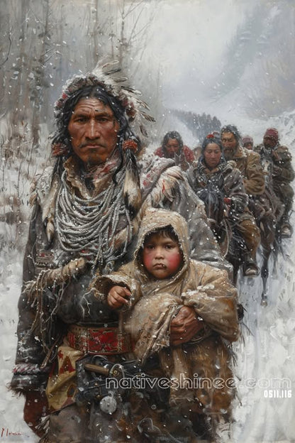 Journey Through Winter's Trials Native American Canvas