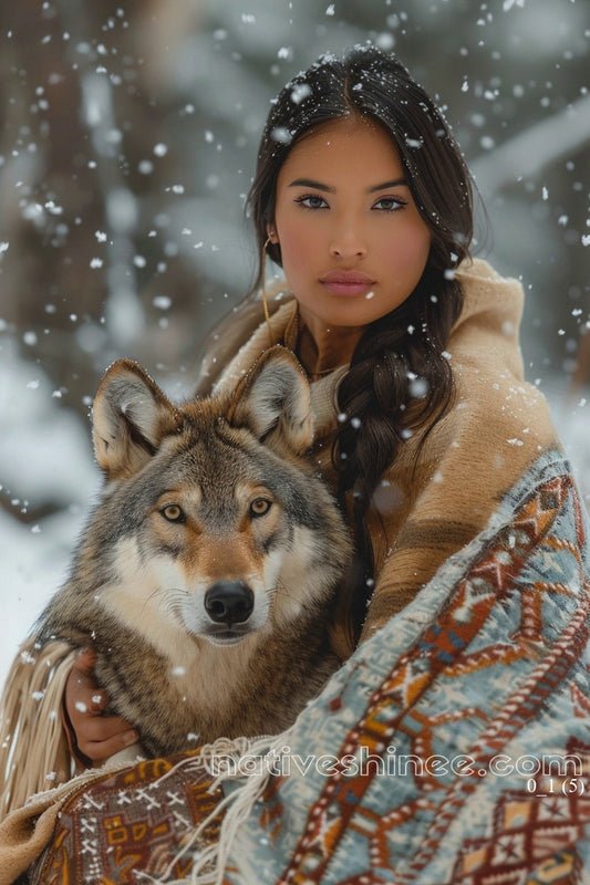 Woman and Wolf Harmony Native American Canvas