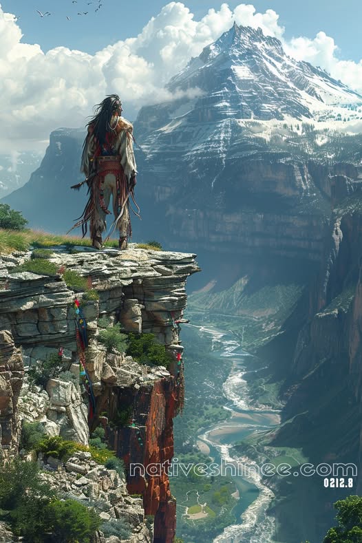 Guardian of the Peaks: A Native American Canvas