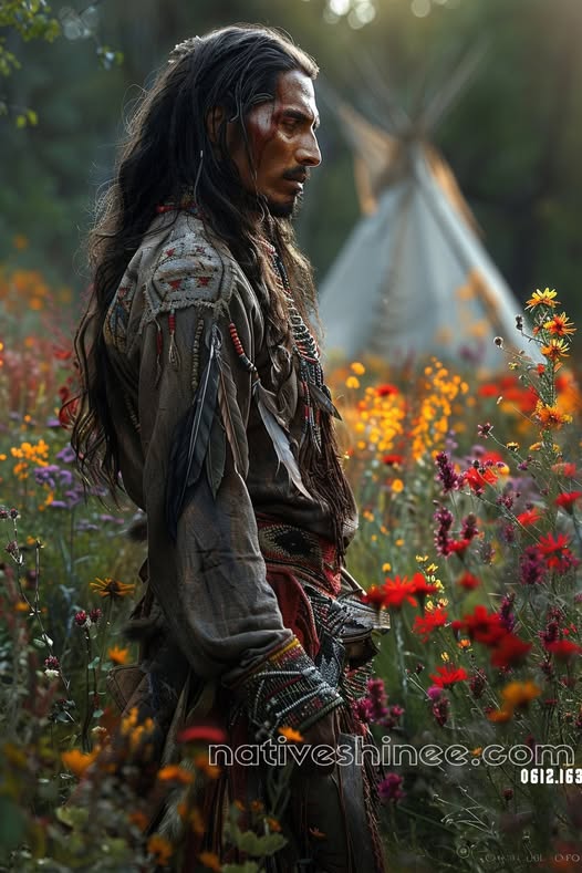 Guardian of the Blooming Meadow: A Native American Canvas