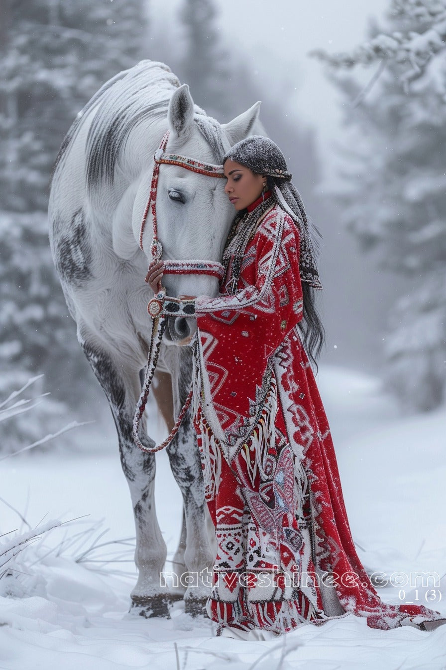 Woman and White Horse Bond Native American Canvas