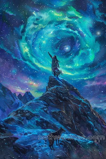 Spirit Under Northern Lights Native American Canvas