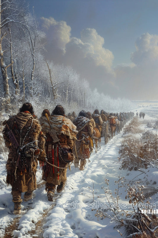 Trail of Resilience in Winter's Grasp Native American Canvas