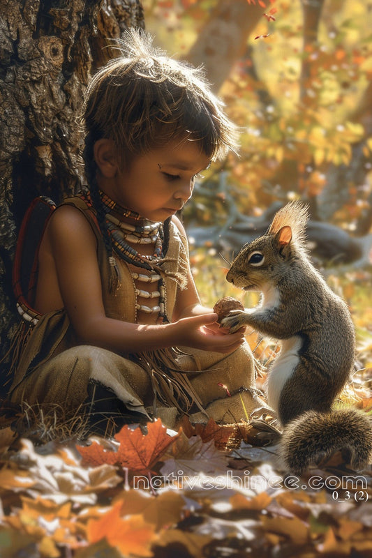 Native American Child with Squirrel Native American Canvas