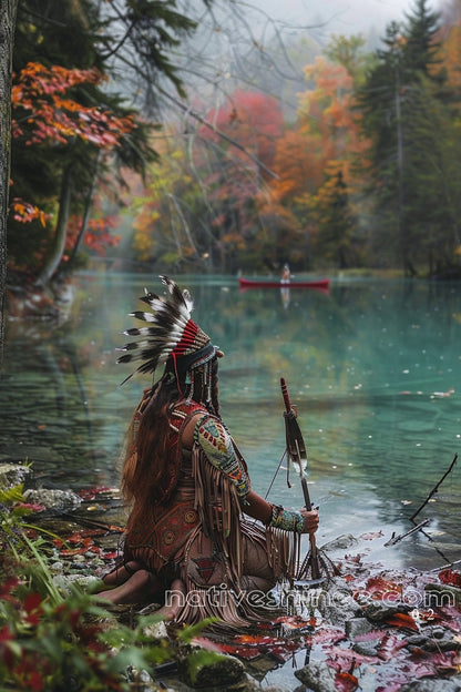 Woman by Autumn Lake Native American Canvas