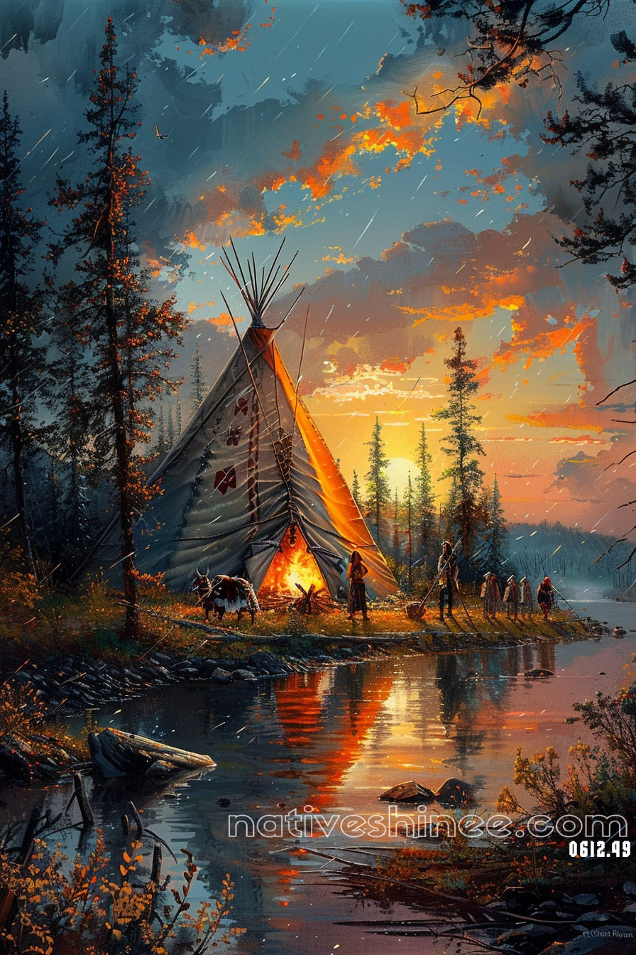 Evening Serenity: Teepee by the River Canvas