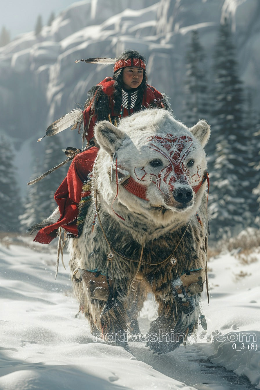 Guardian of the Frost: Warrior and Spirit Bear Canvas