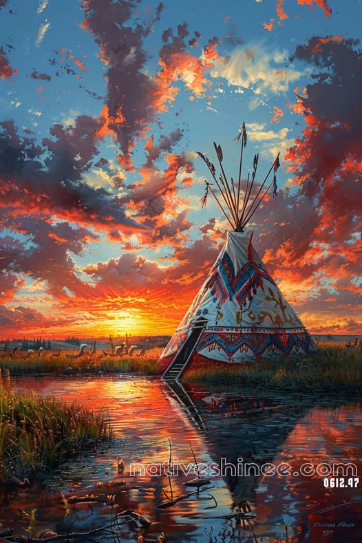 Sunset Reflections of the Spirit Lodge Native American Canvas