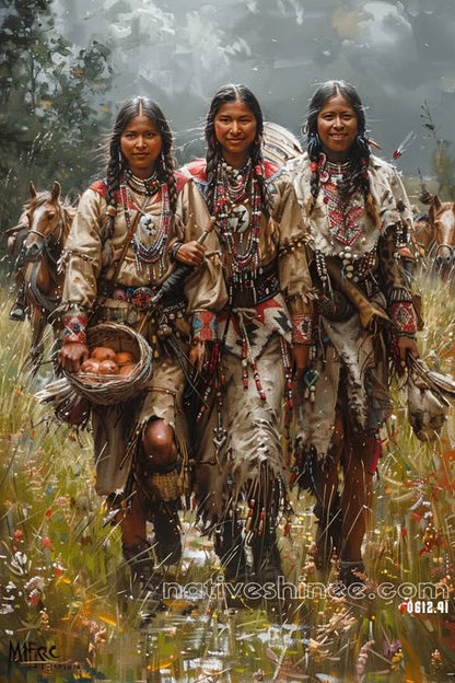 Sisters of the Harvest Trail Native American Canvas