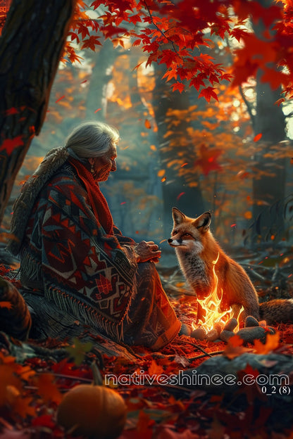 Whispers of Wisdom: The Elder and the Fox Native American Canvas