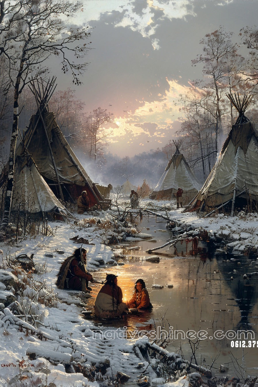 Winter Campfire Tales Native American Canvas