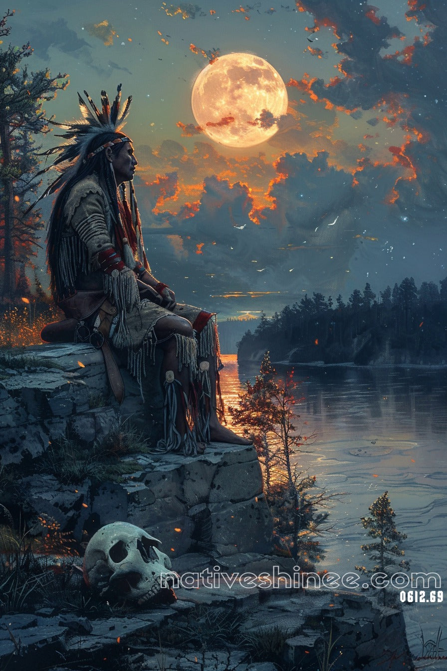 Moonlit Reflections - Native American Canvas