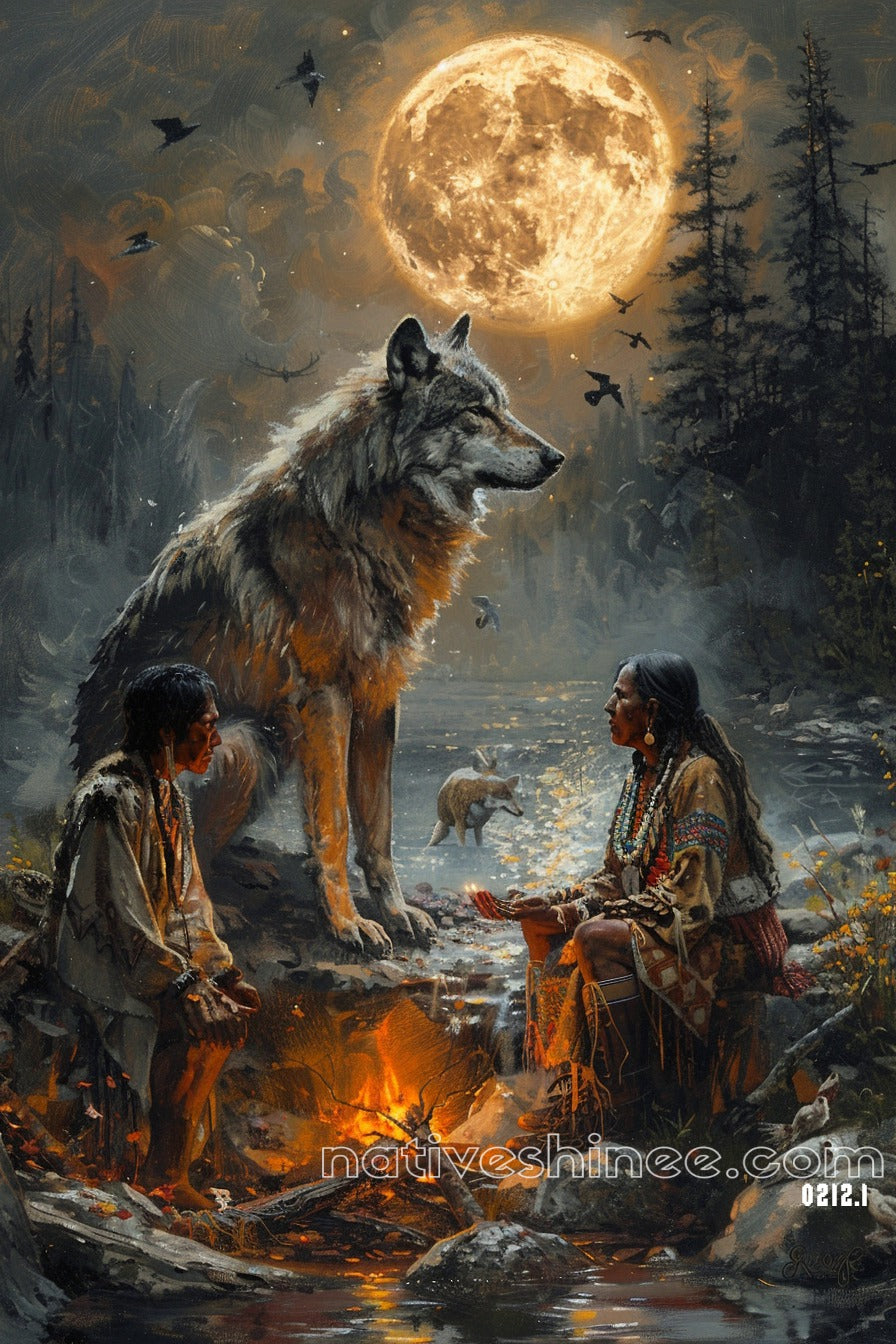 Moonlit Guardians Native American Canvas