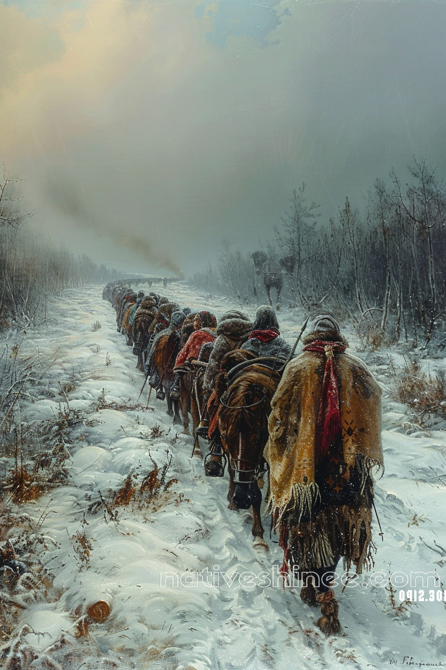 Trail of Snowbound Perseverance Native American Canvas