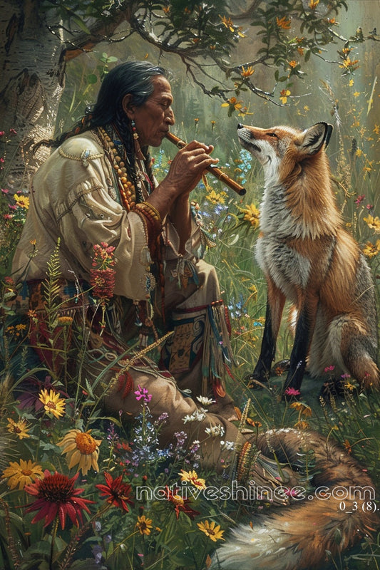 Native American Flute Player with Fox Native American Canvas