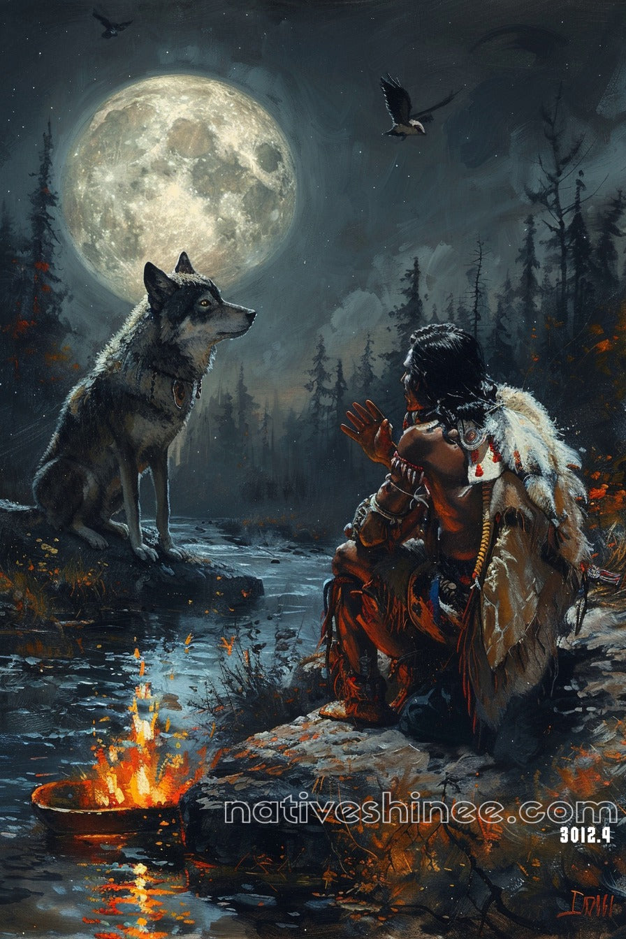 Lunar Companionship Native American Canvas