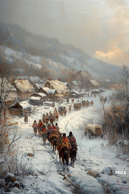 Journey Through Winter's Embrace Native American Canvas