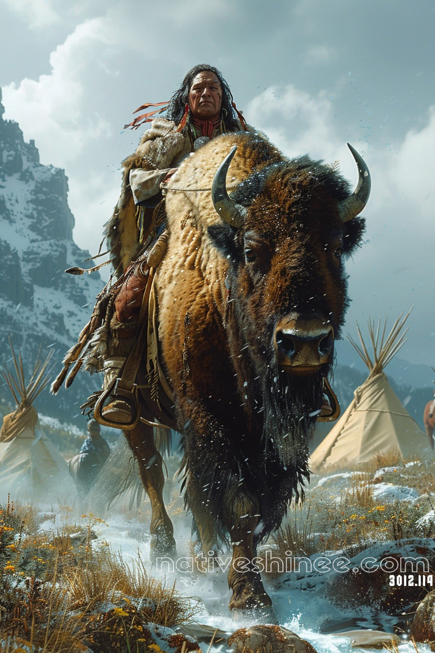 Native Bison Rodeo The Bison Rider Native American Canvas – NativeShinee