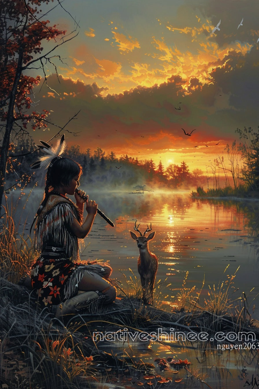The Song of the Land: A Child's Harmony Native American Canvas