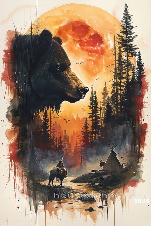 Bear and Warrior Native American Canvas