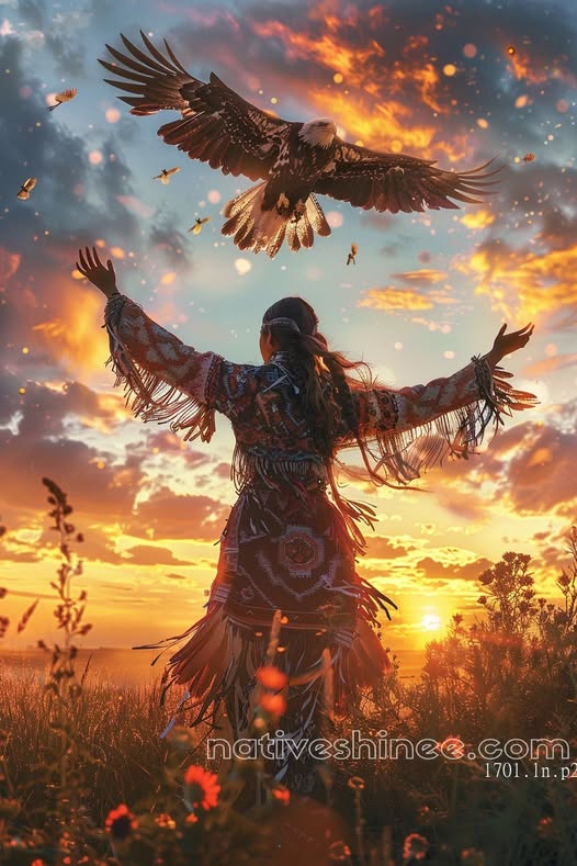 Native Woman Eagle Soaring Native American Canvas