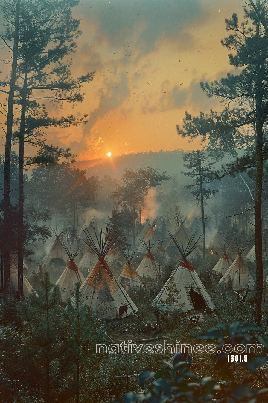 Misty Dawn Gathering Native American Canvas
