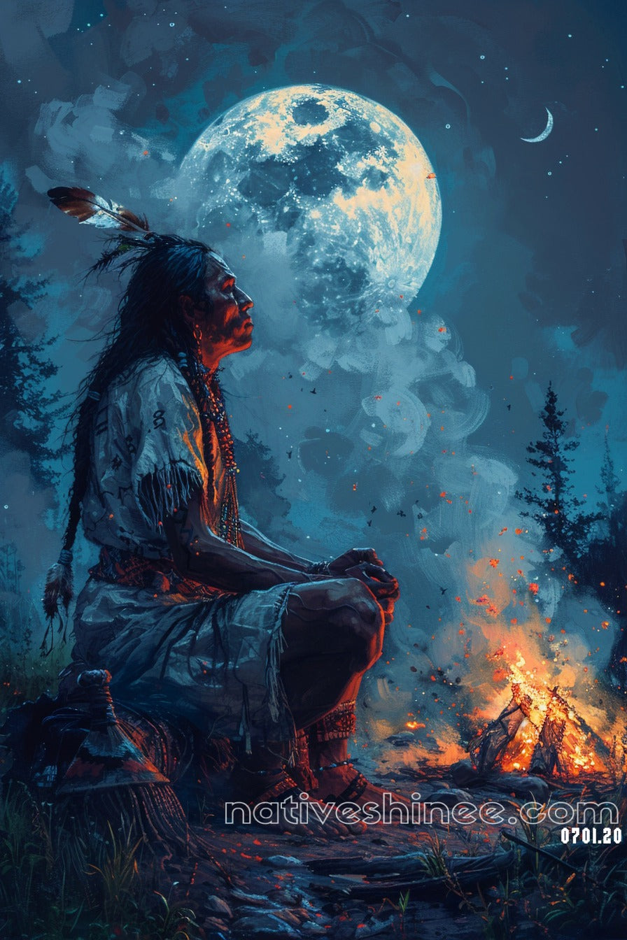Moonlit Reverence Native American Canvas