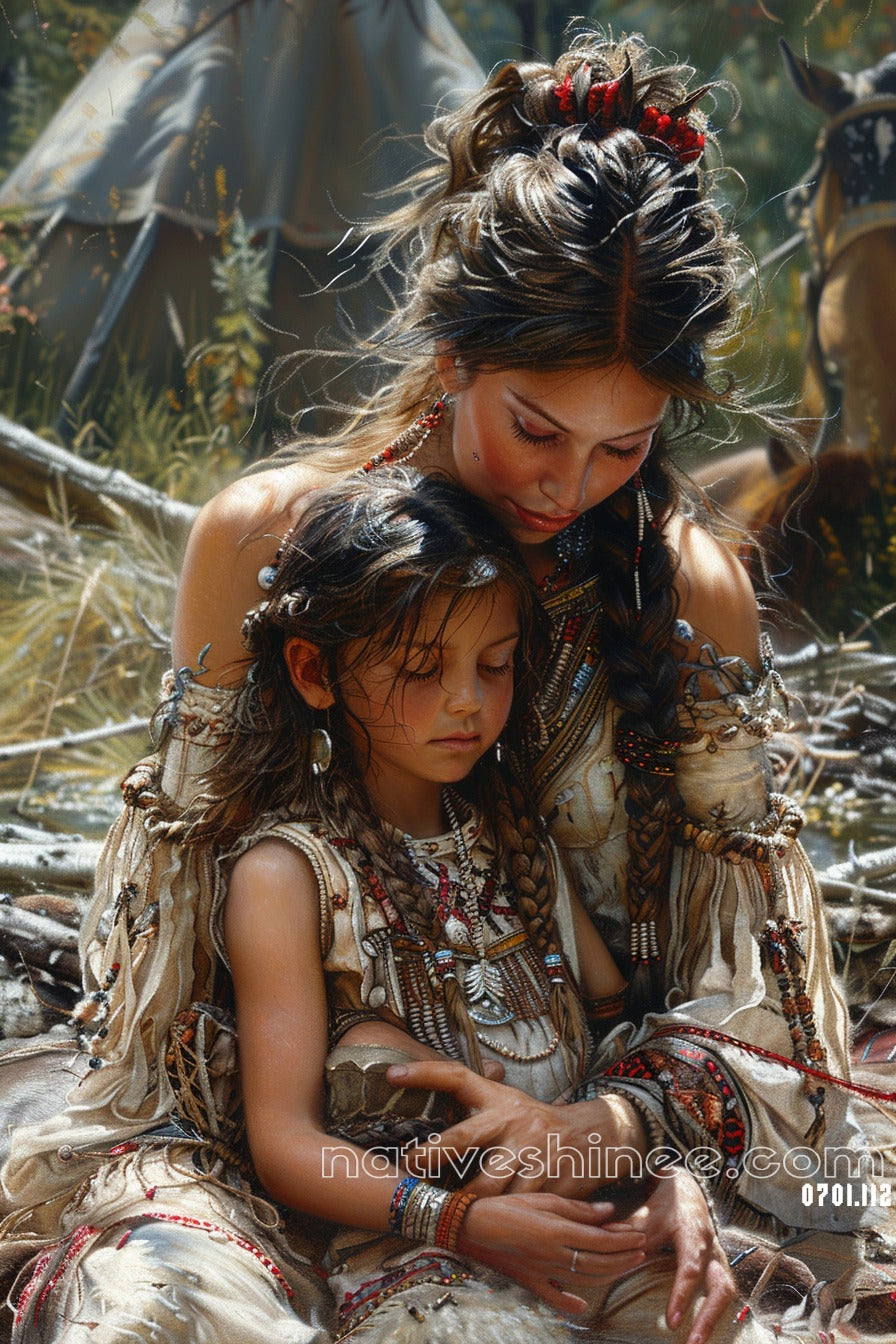 Mother and Daughter Native American Canvas