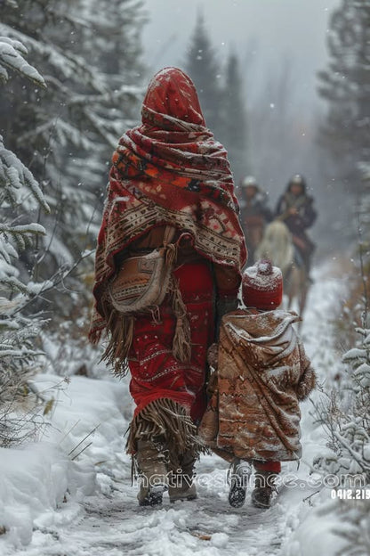Mother and Child in the Snow Native American Canvas