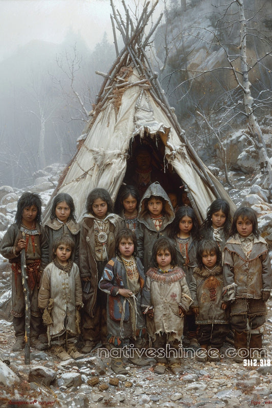 Children in Winter Native American Canvas