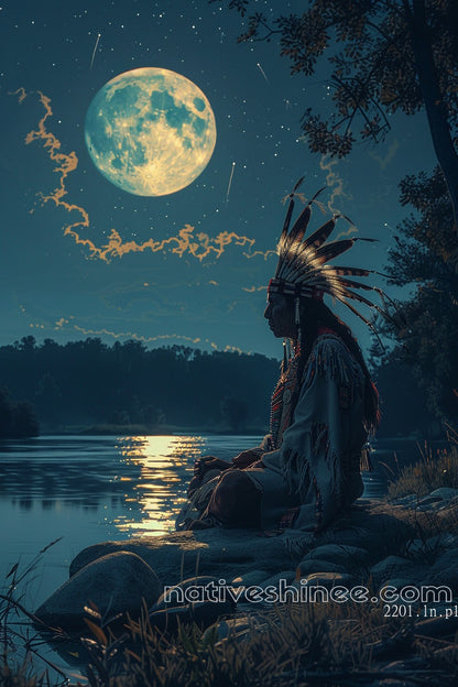 Moonlit Reflections: Native American Canvas