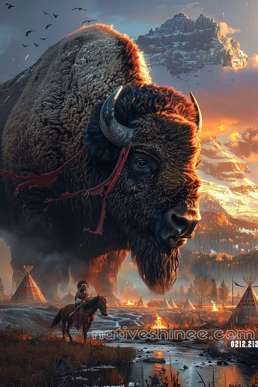 Giant Bison Warrior Native American Canvas – NativeShinee