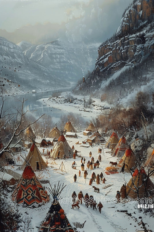 Winter Village Native American Canvas