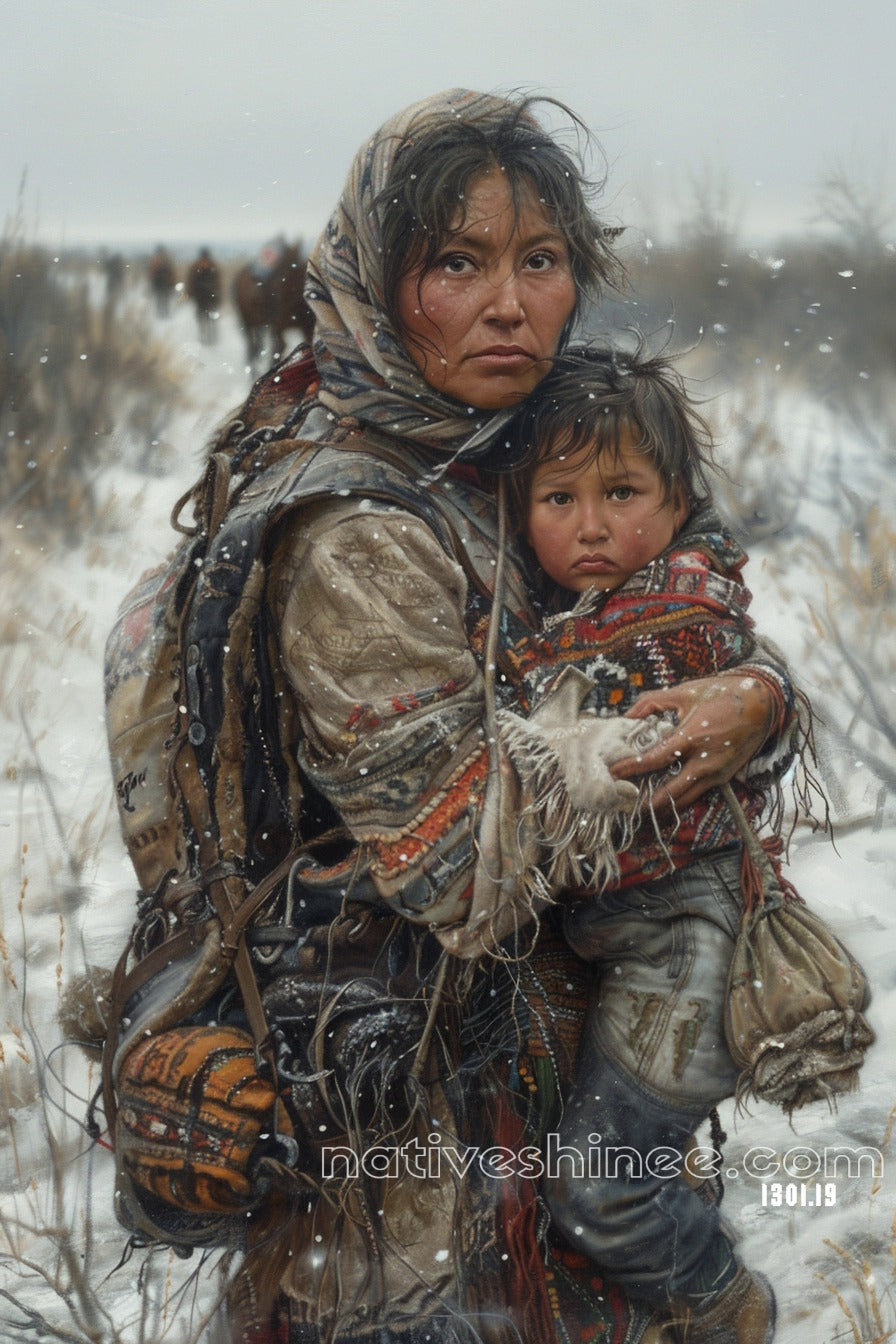 In Her Arms: The Endurance of a Mother Native American Canvas