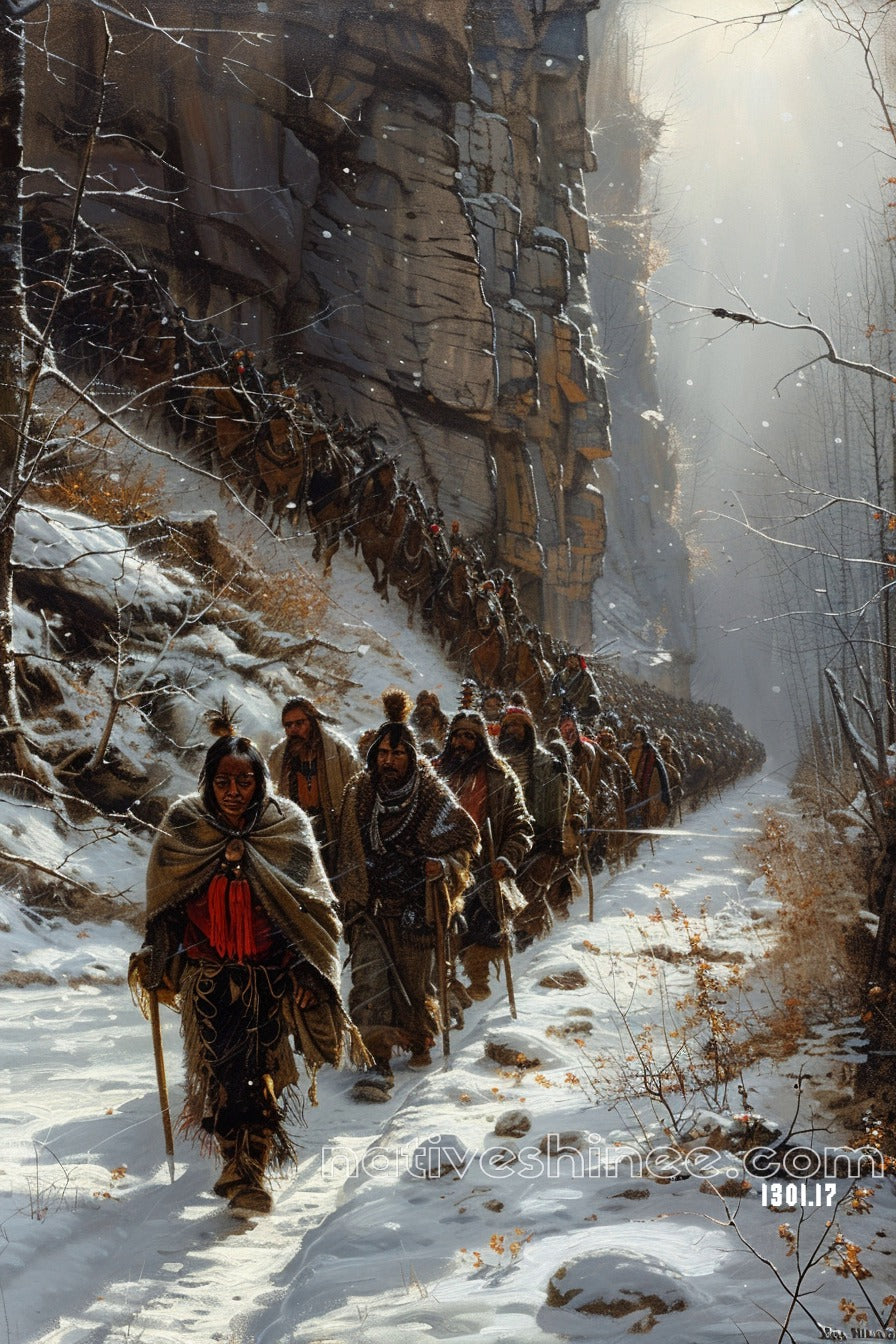 Through the Snow: The Path of Resilience Native American Canvas